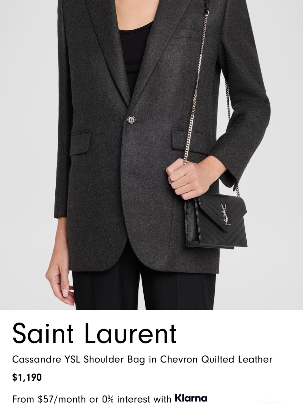 Saint Laurent Black Quilted Envelope Crossbody with Silver Chain - Picture 2 of 6